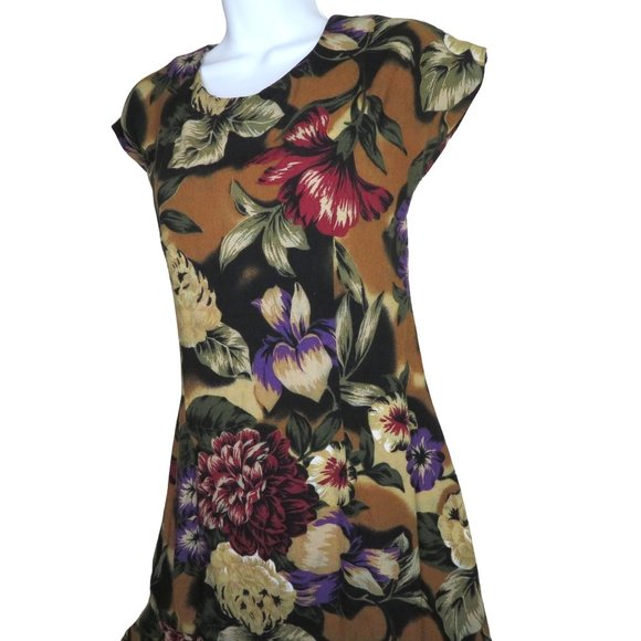 Vintage Sheri Martin Knee Length Shift Dress Floral Ruffle Hem Hawaiian MuuMuu - Picture 4 of 11